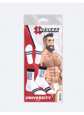 SneakXX Fuck University Socken Weiß packaging