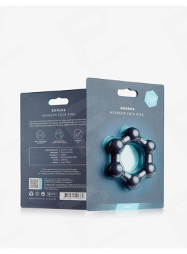 Hexagonaler Penisring mit Stahlkugeln Größe M/L Boners in seiner Verpackung